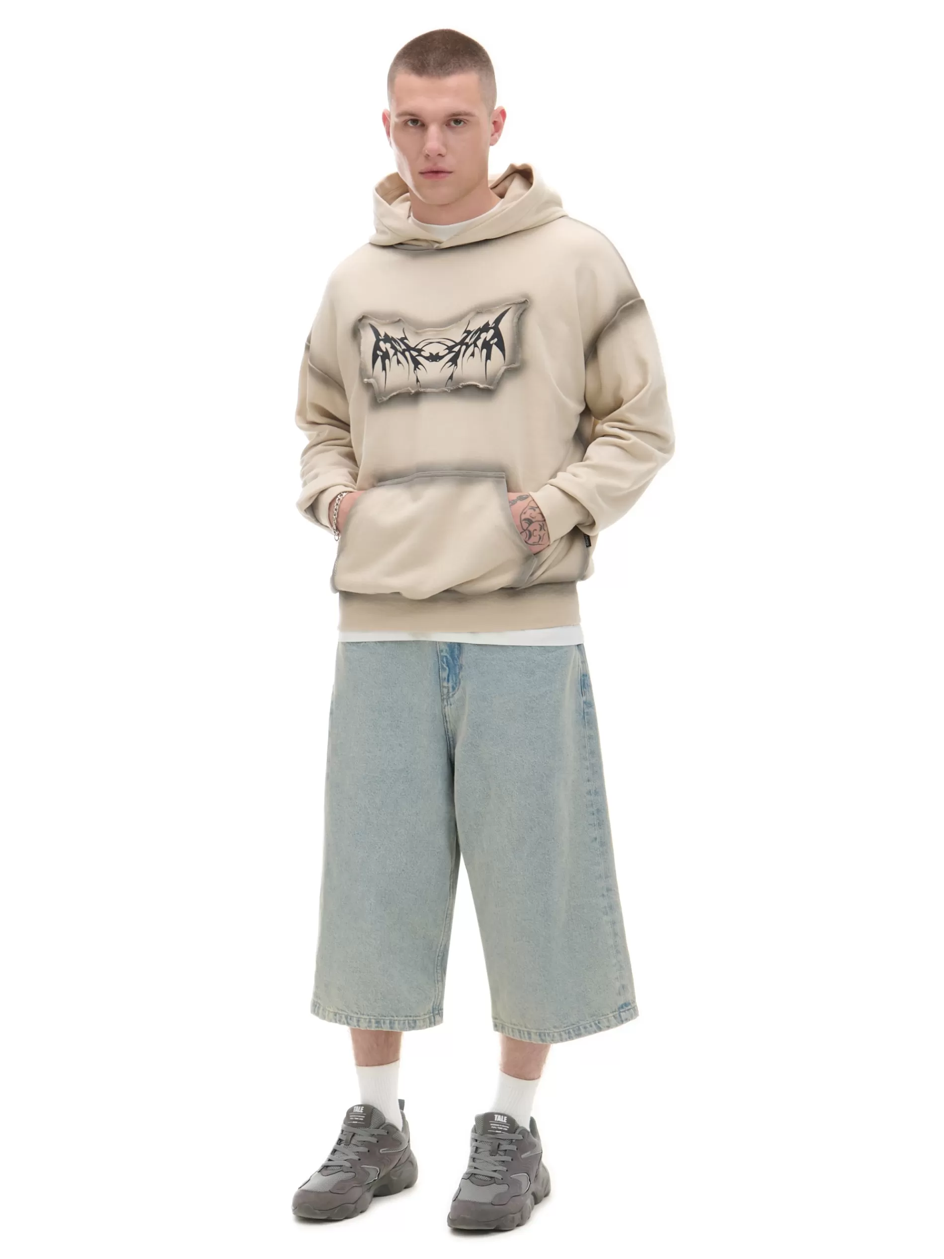 Cropp Bluzy | Bluza z kapturem i nadrukami beżowy