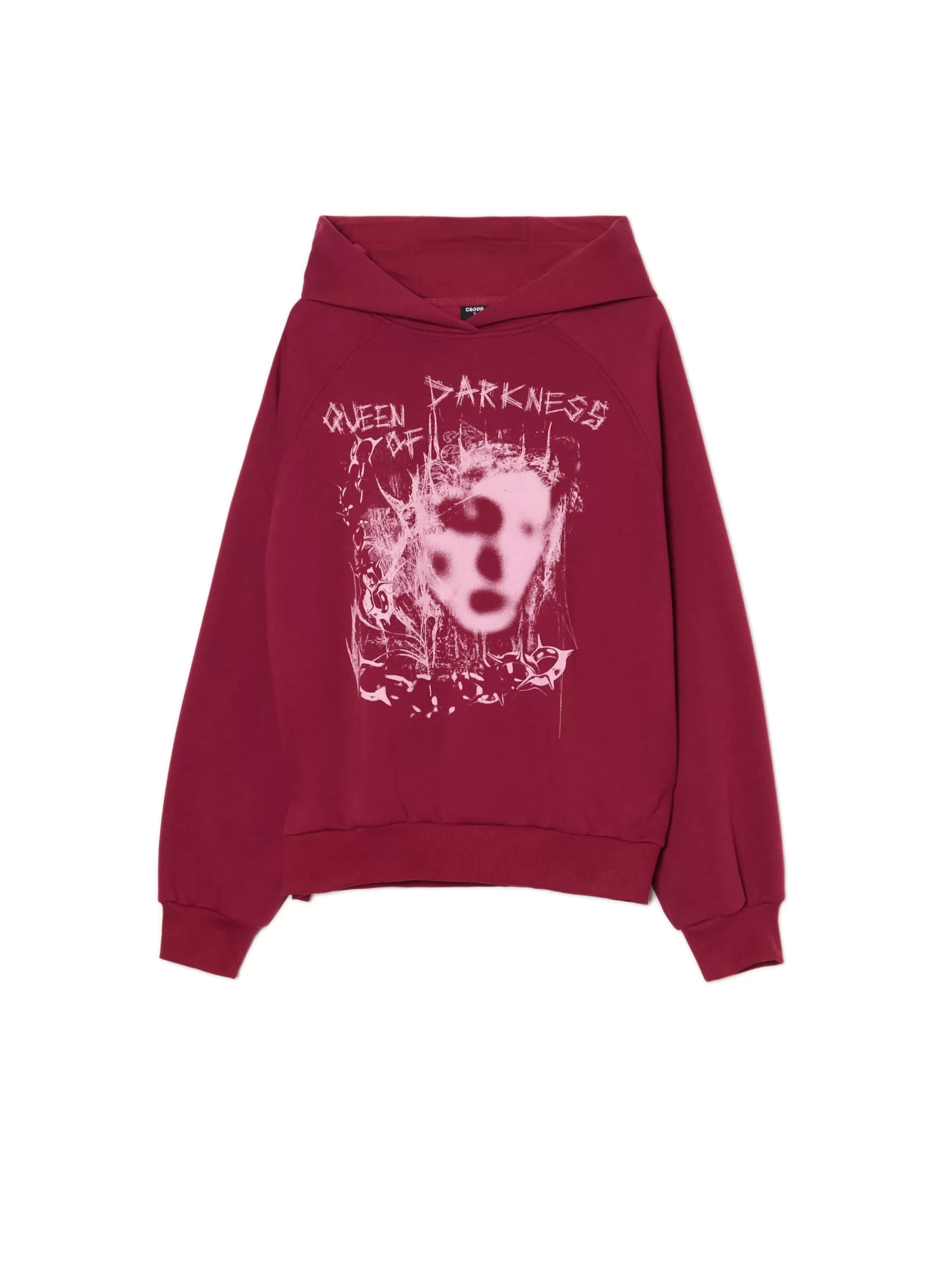Cropp Bluzy | Sety | Bordowa bluza z kapturem i nadrukiem kasztanowy