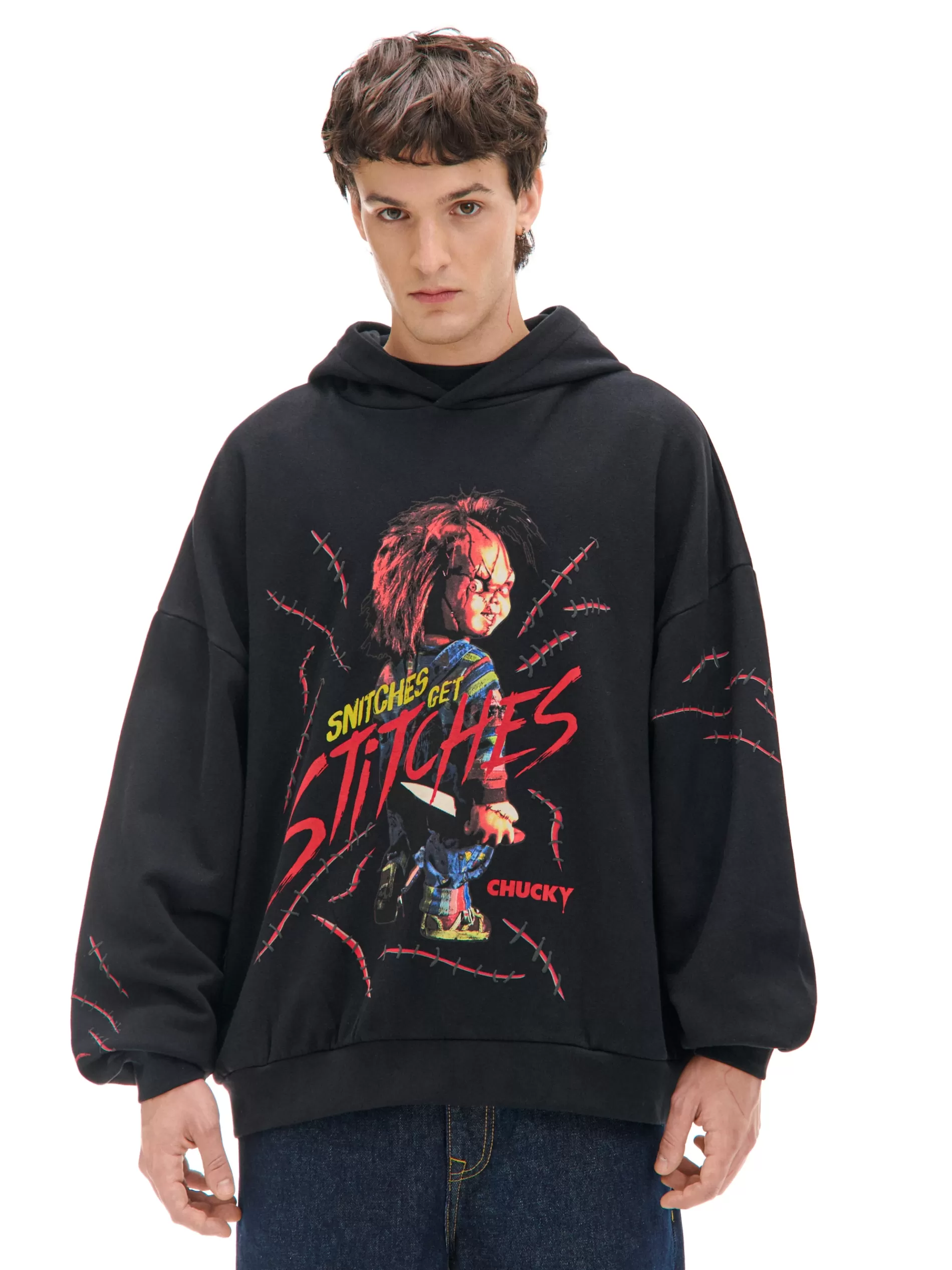 Cropp Bluzy | Czarna bluza hoddie z Laleczką Chucky czarny