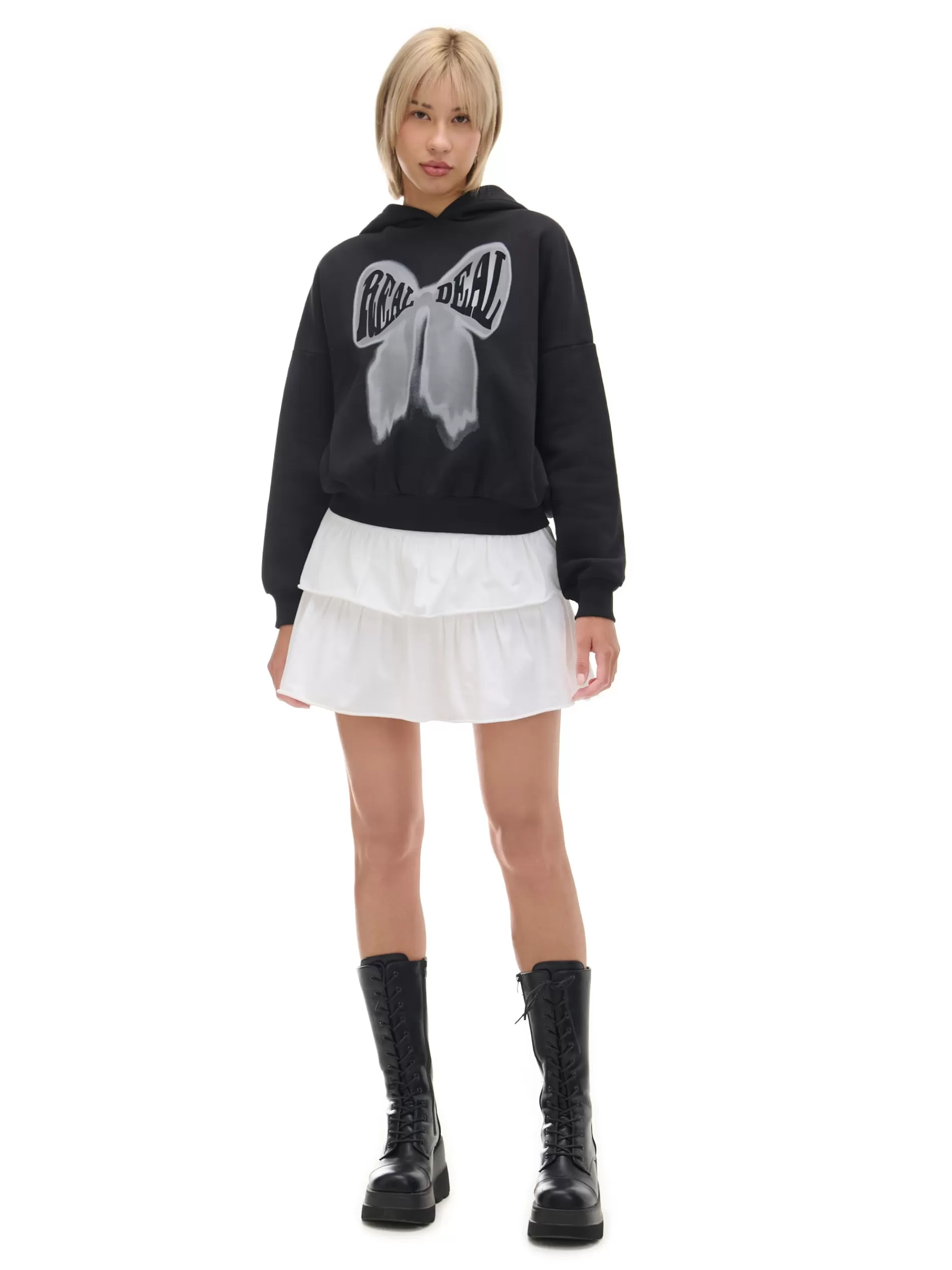 Cropp Bluzy | Czarna bluza z kapturem i nadrukiem czarny