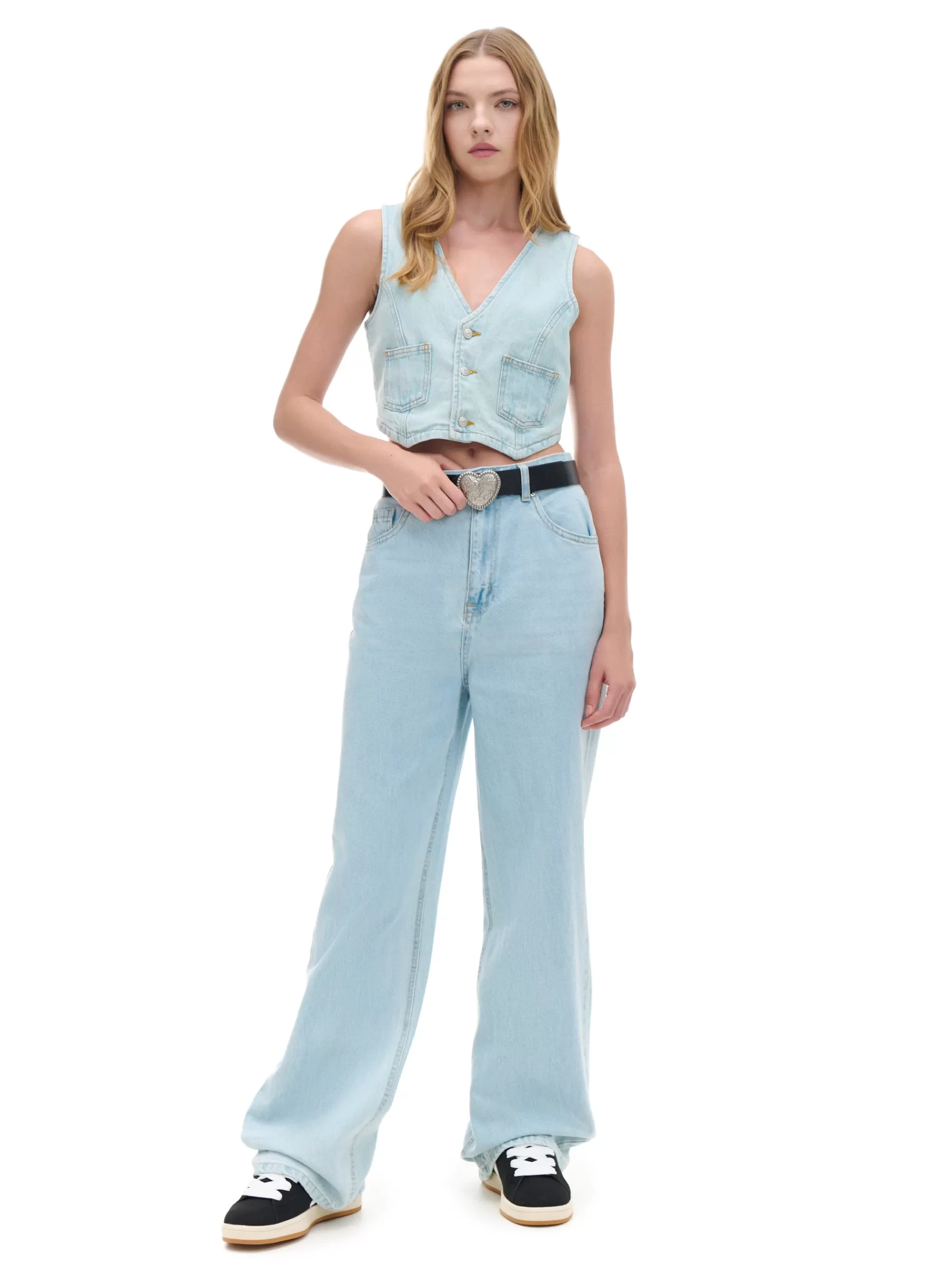 Cropp Jeansy | Jasne jeansy retro wide leg niebieski