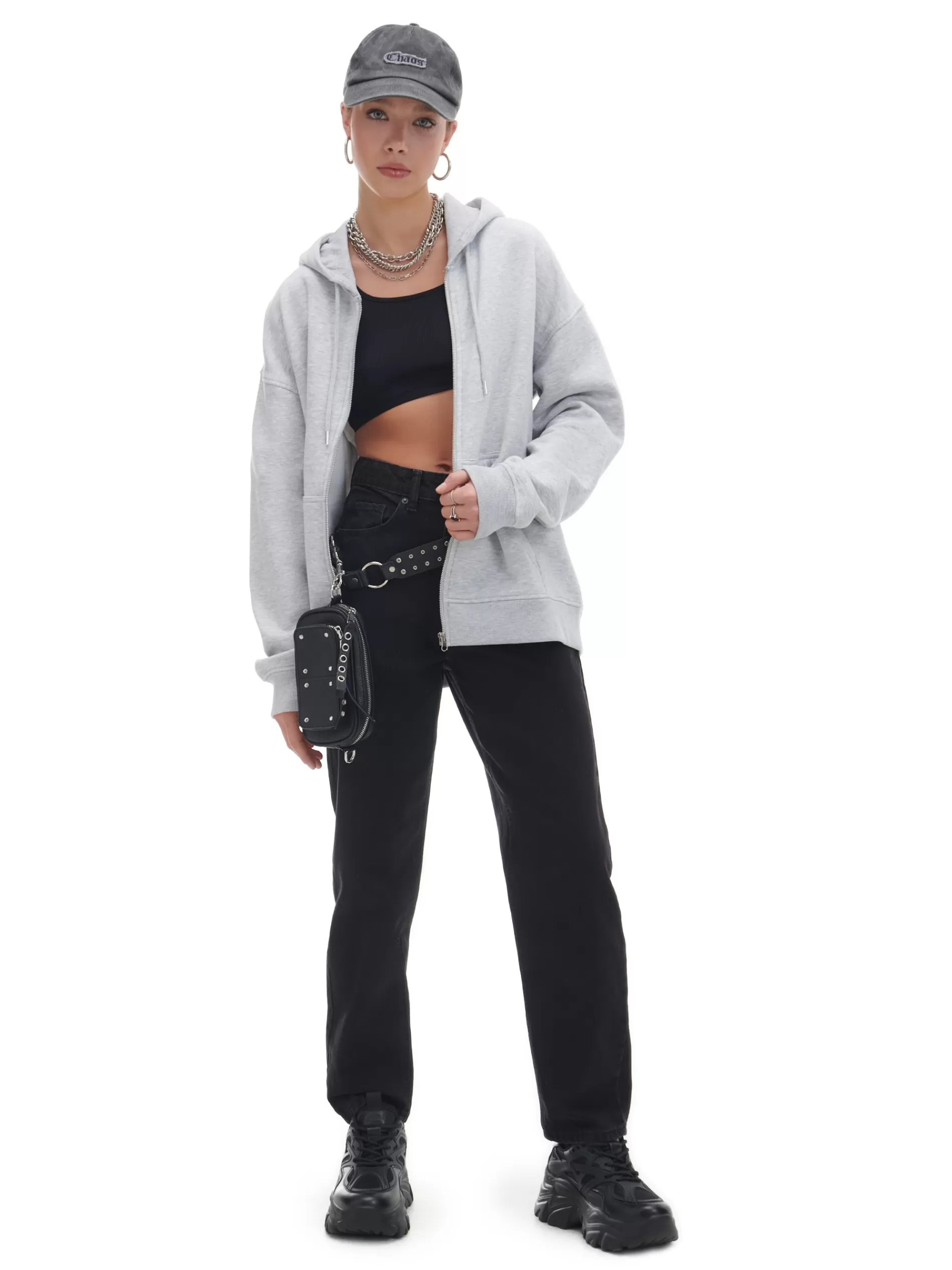 Cropp Bluzy | Jasnoszara rozpinana bluza oversize jasnyszary