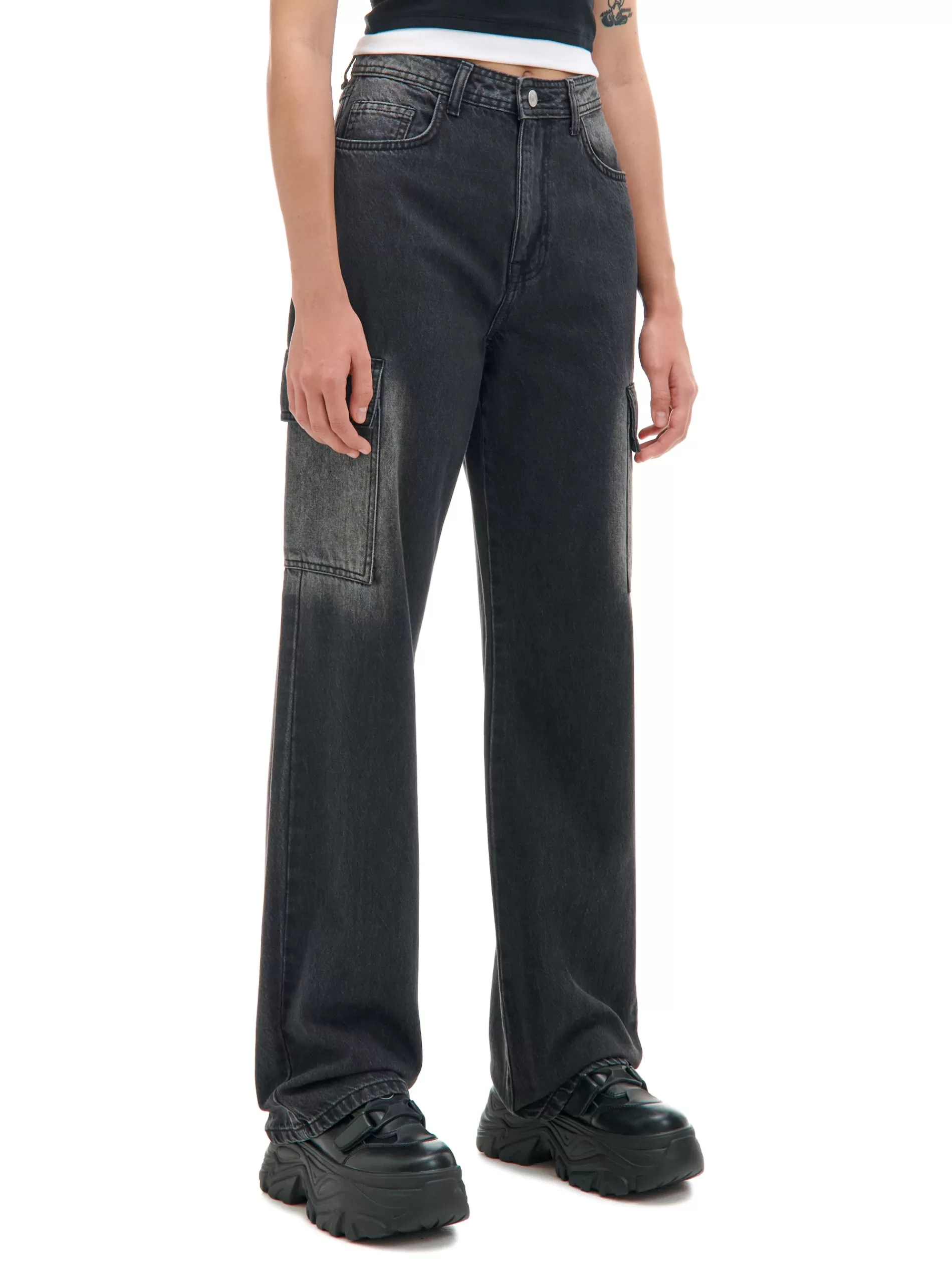 Cropp Jeansy | Jeansy baggy TALL z efektem sprania czarny