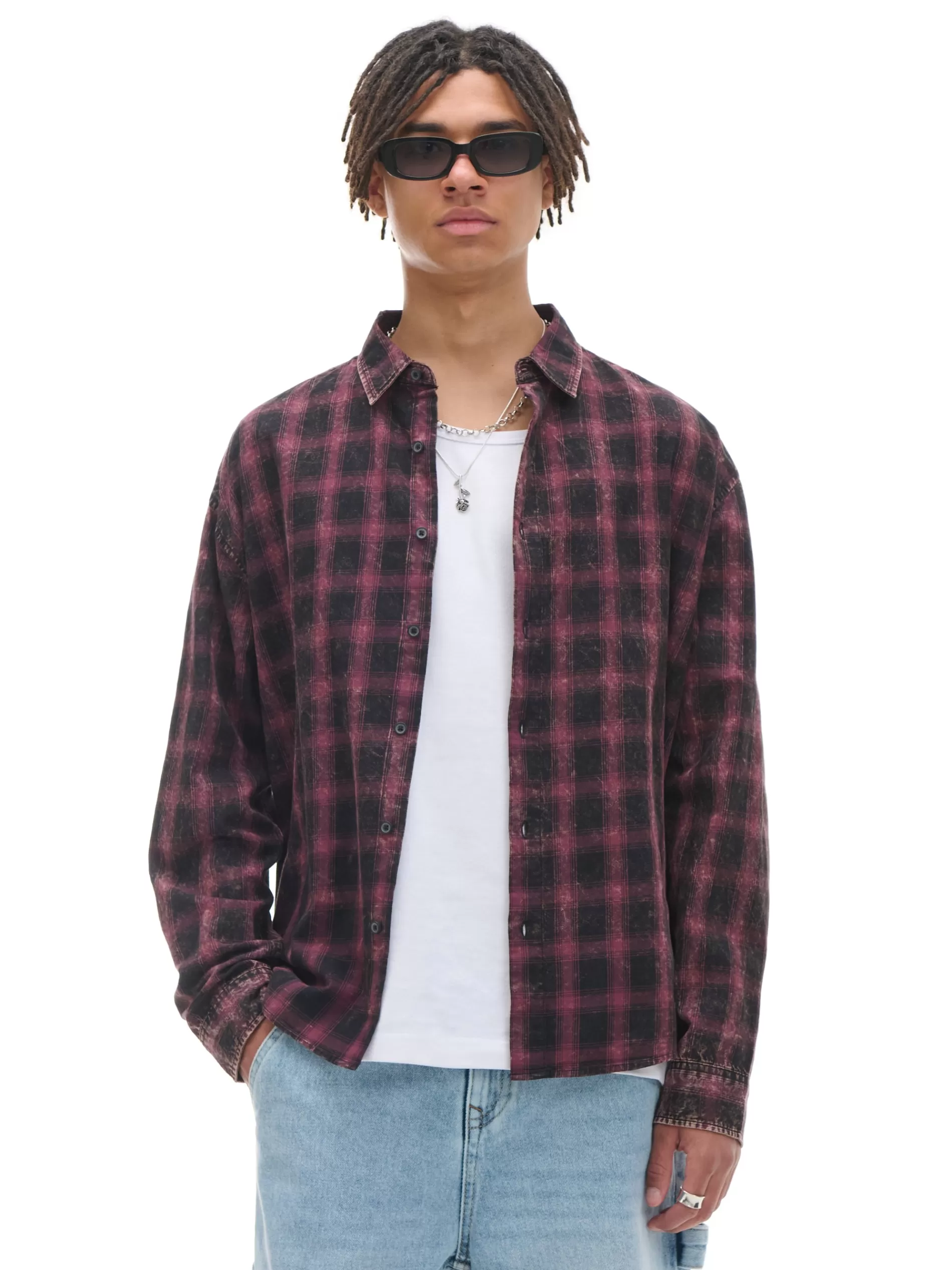 Cropp Koszule | Koszula oversize w kratę czarny