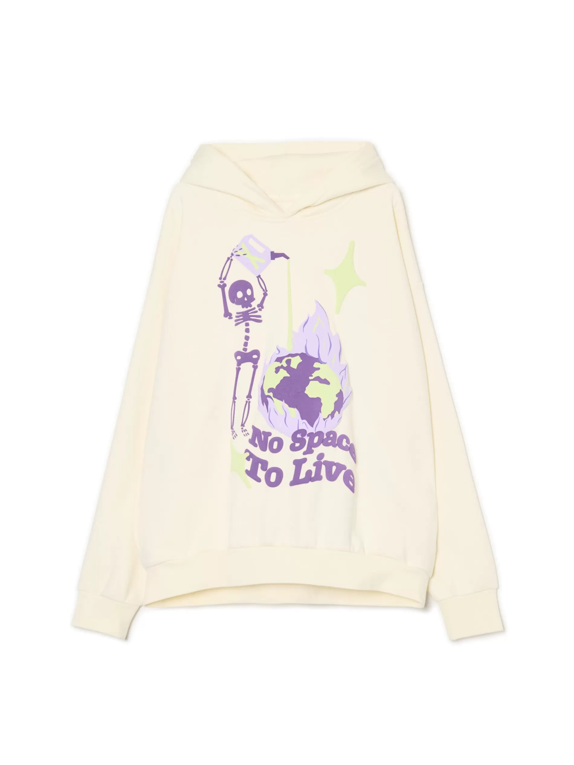 Cropp Bluzy | Kremowa bluza z kapturem i nadrukiem kremowy