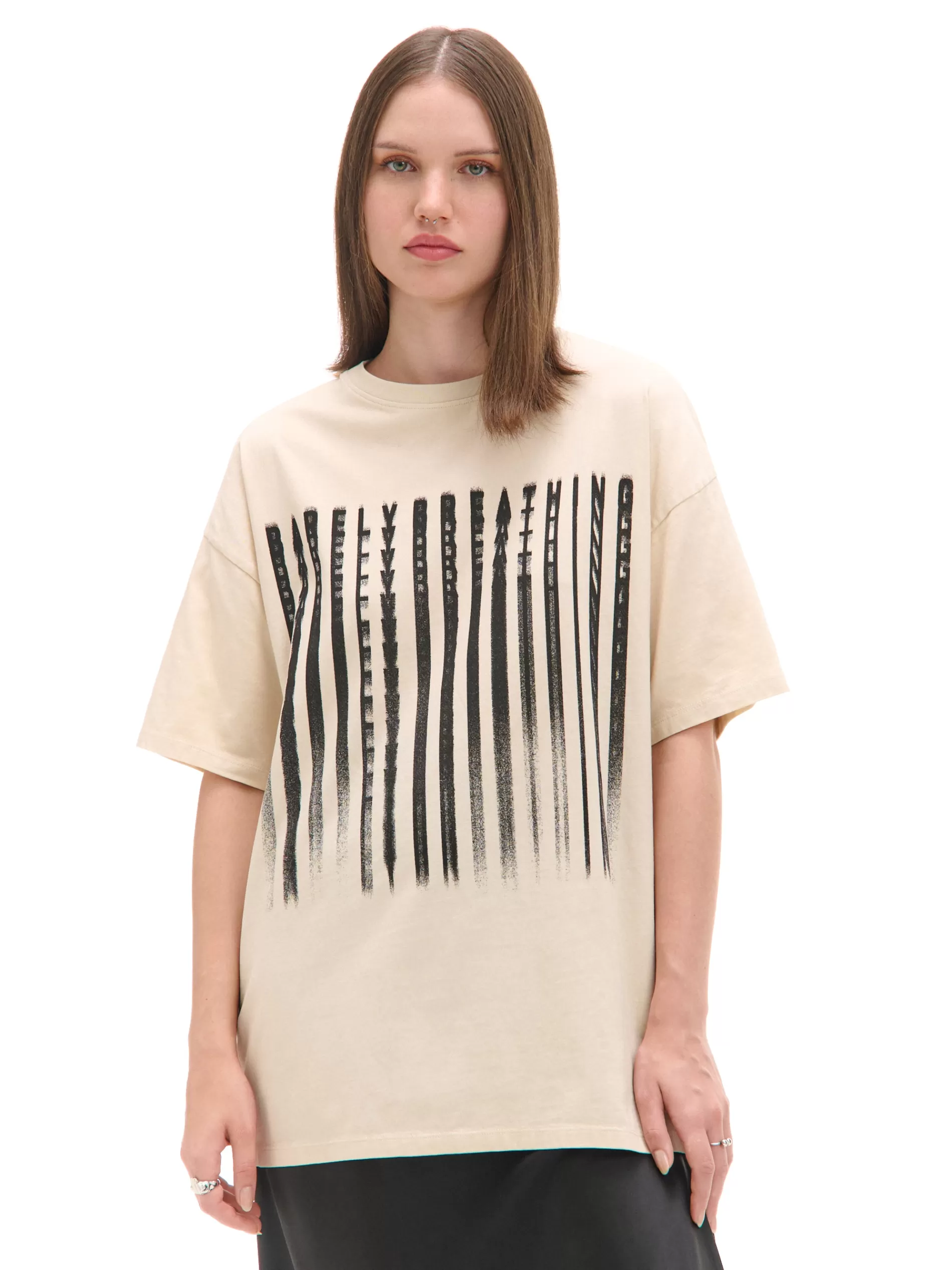 Cropp Koszulki, Topy | Kremowa koszulka oversize z nadrukiem kremowy