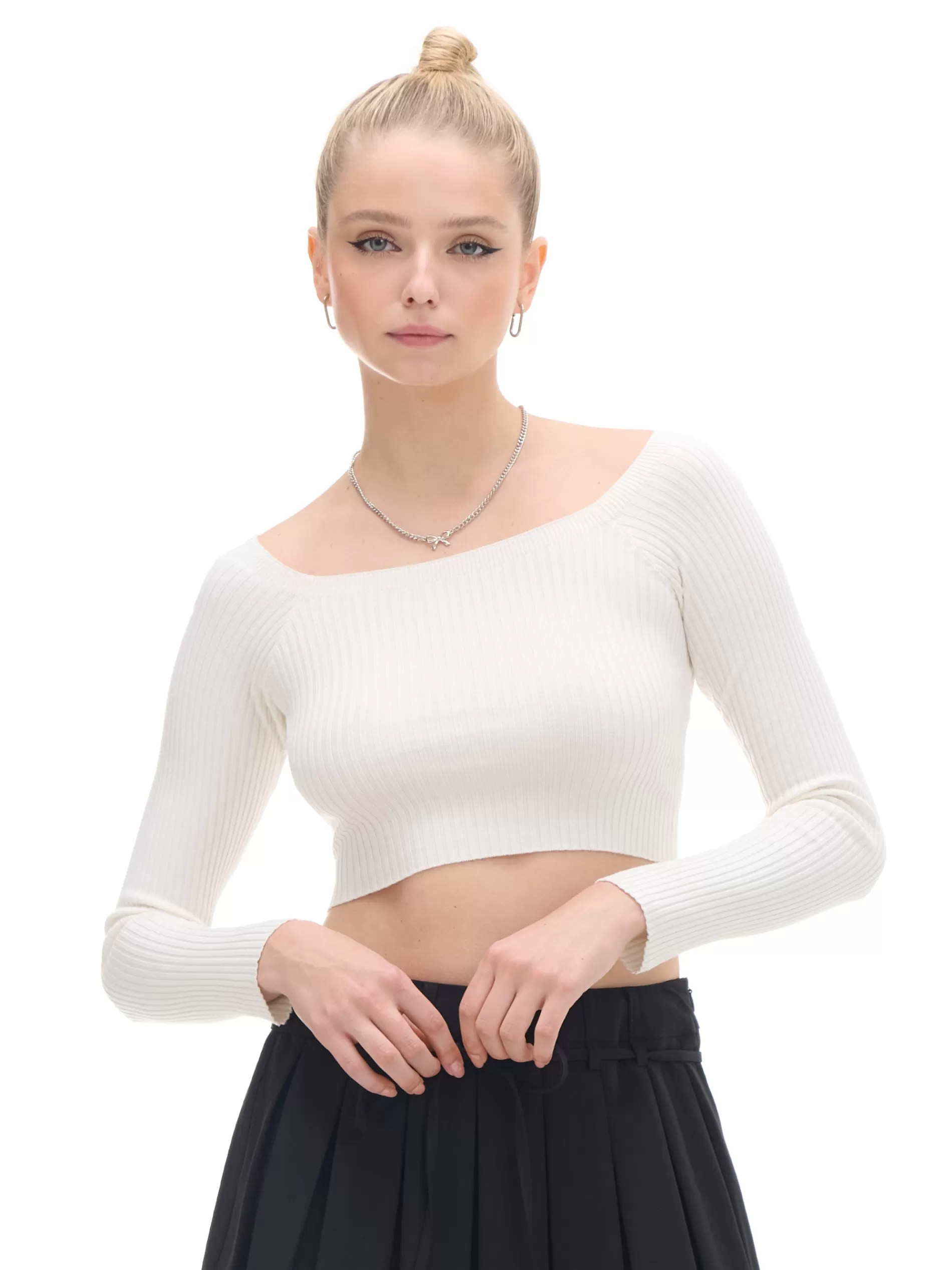 Cropp Swetry | sweter z odkrytymi ramionami kremowy