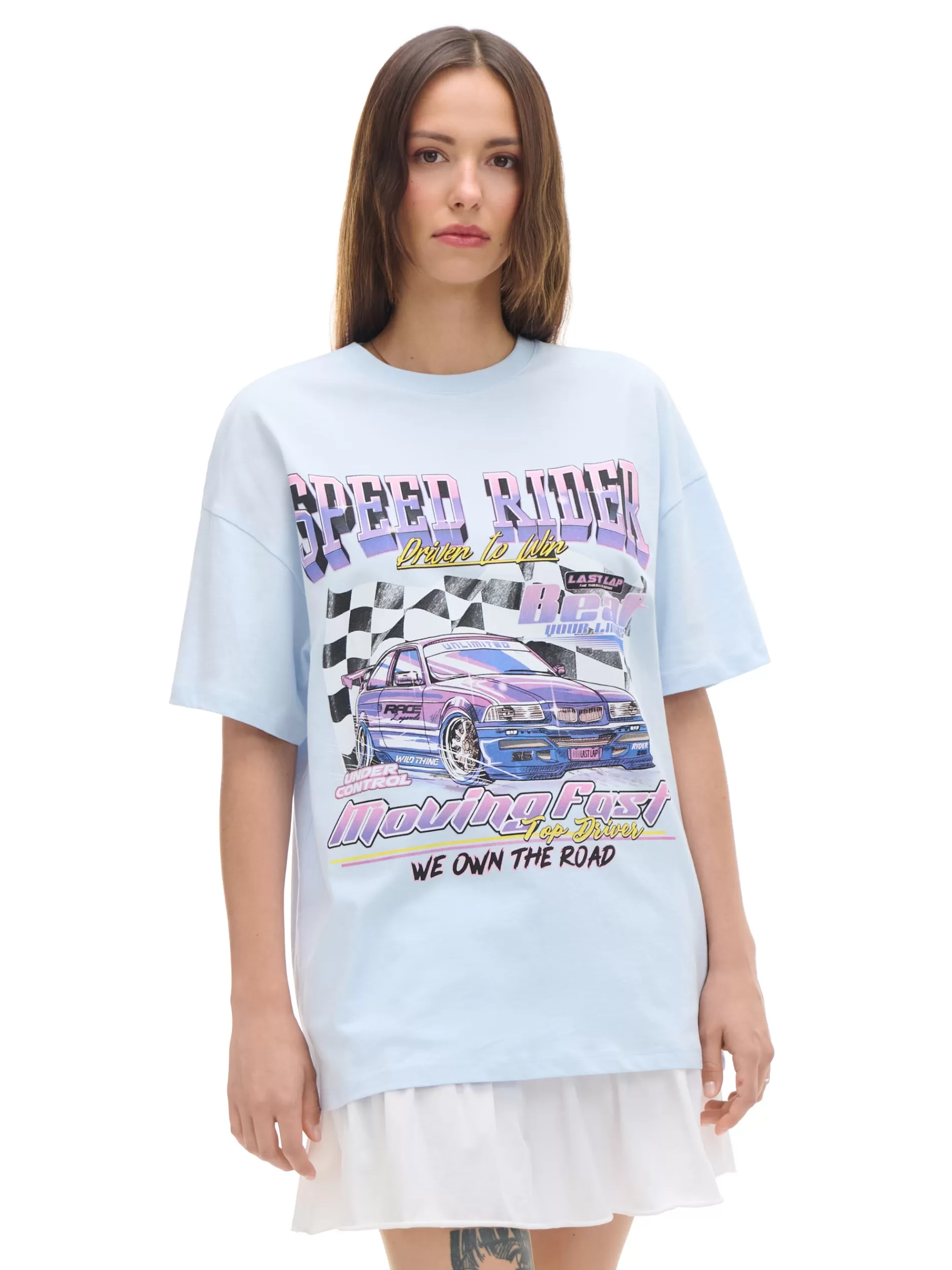 Cropp Koszulki, Topy | Niebieski T-shirt z nadrukiem błękitny