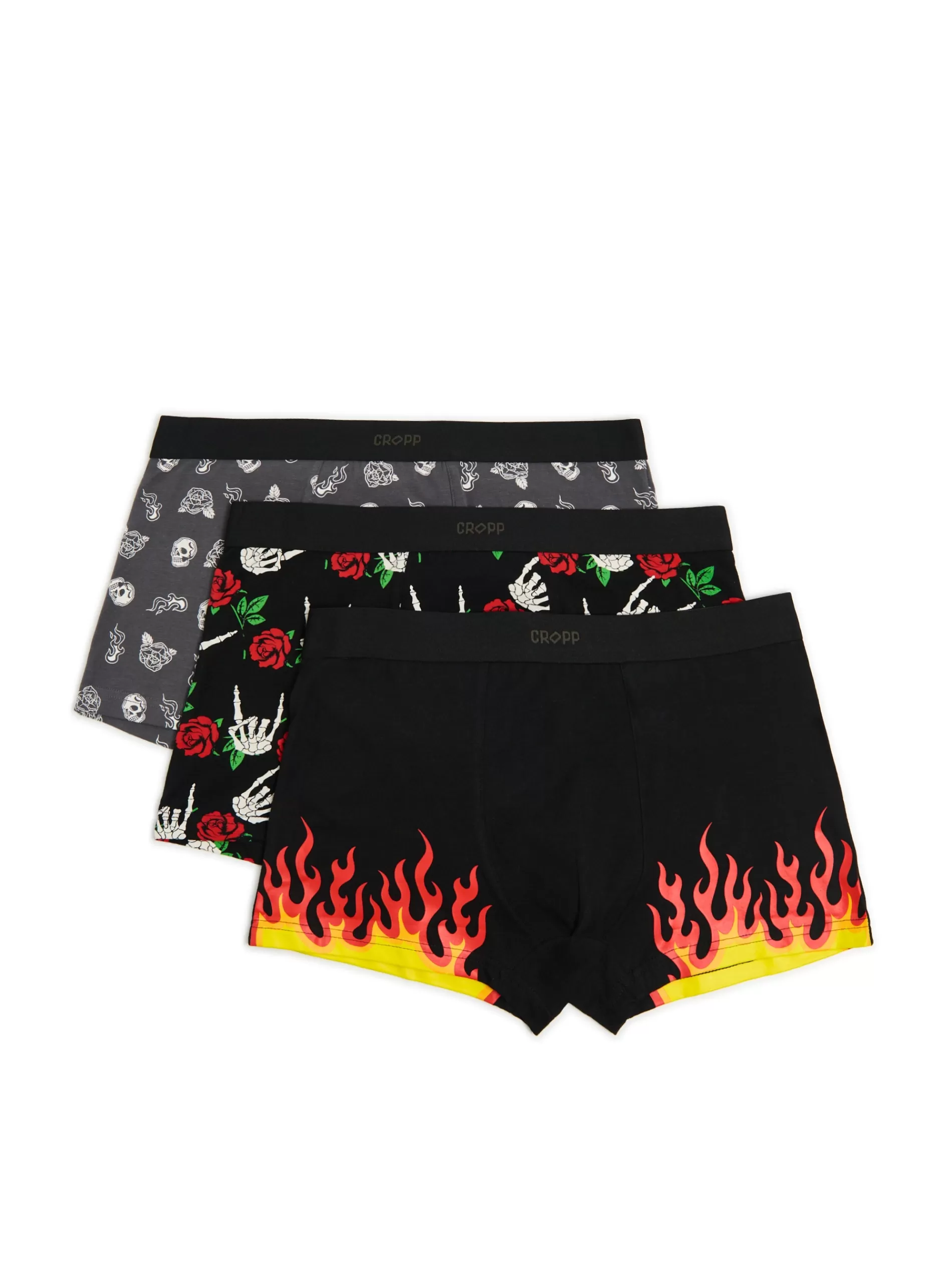 Cropp Bokserki | 3 pack bokserek z motywem punk rock szary