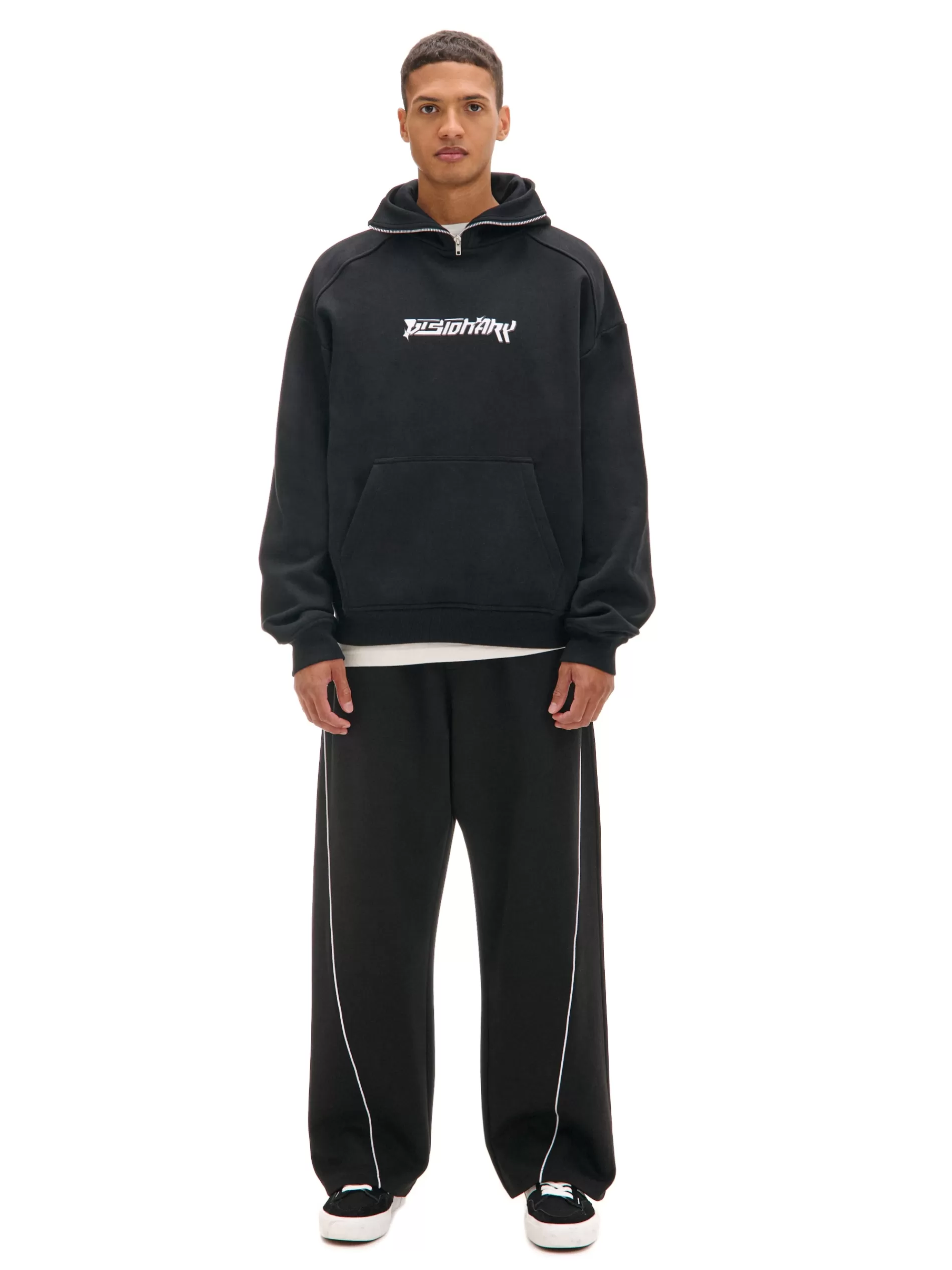 Cropp Spodnie | Spodnie wide leg z przeszyciami czarny