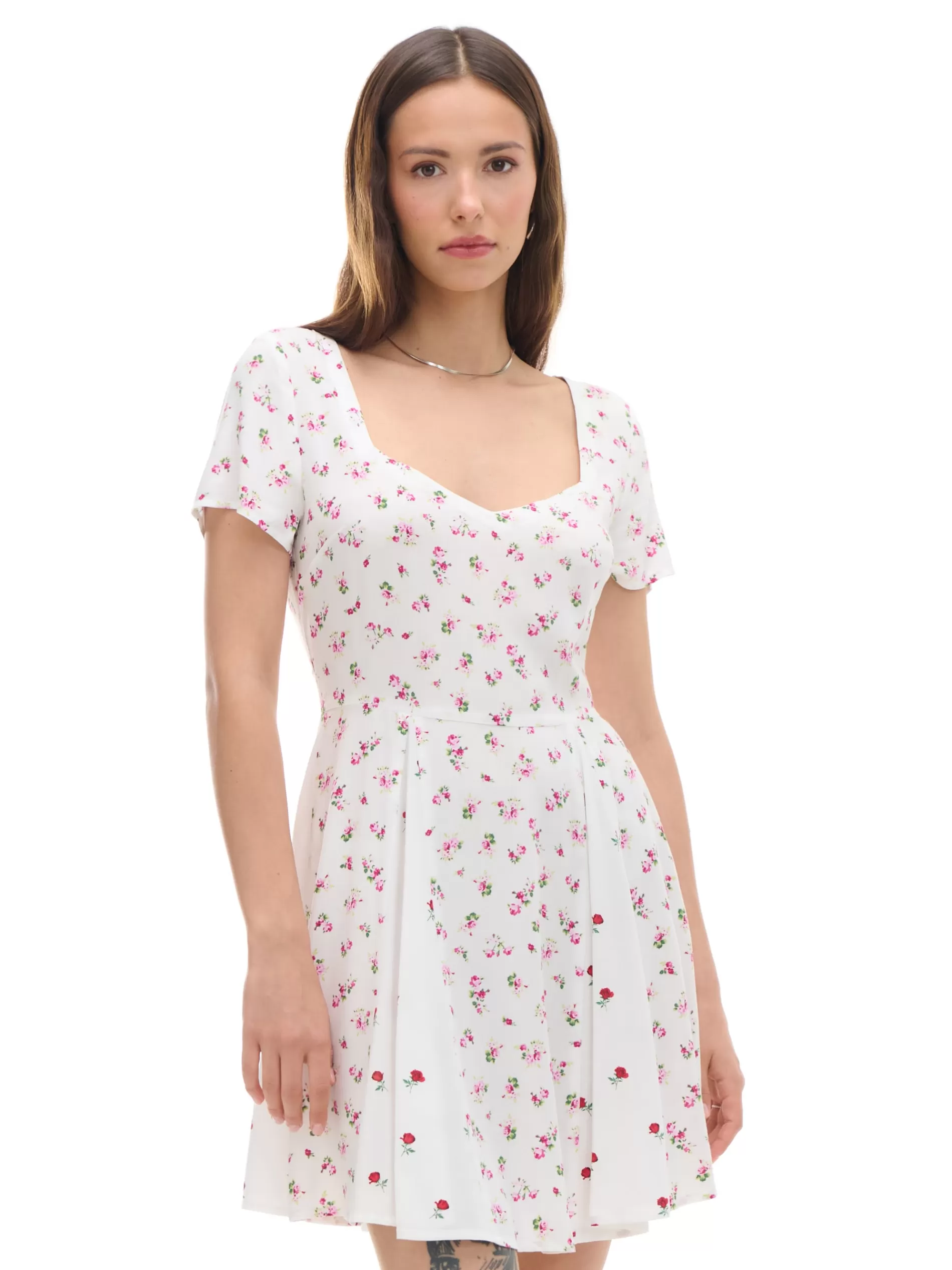 Cropp Sukienki, Kombinezony | Sukienka mini z wiskozy w kwiaty biały