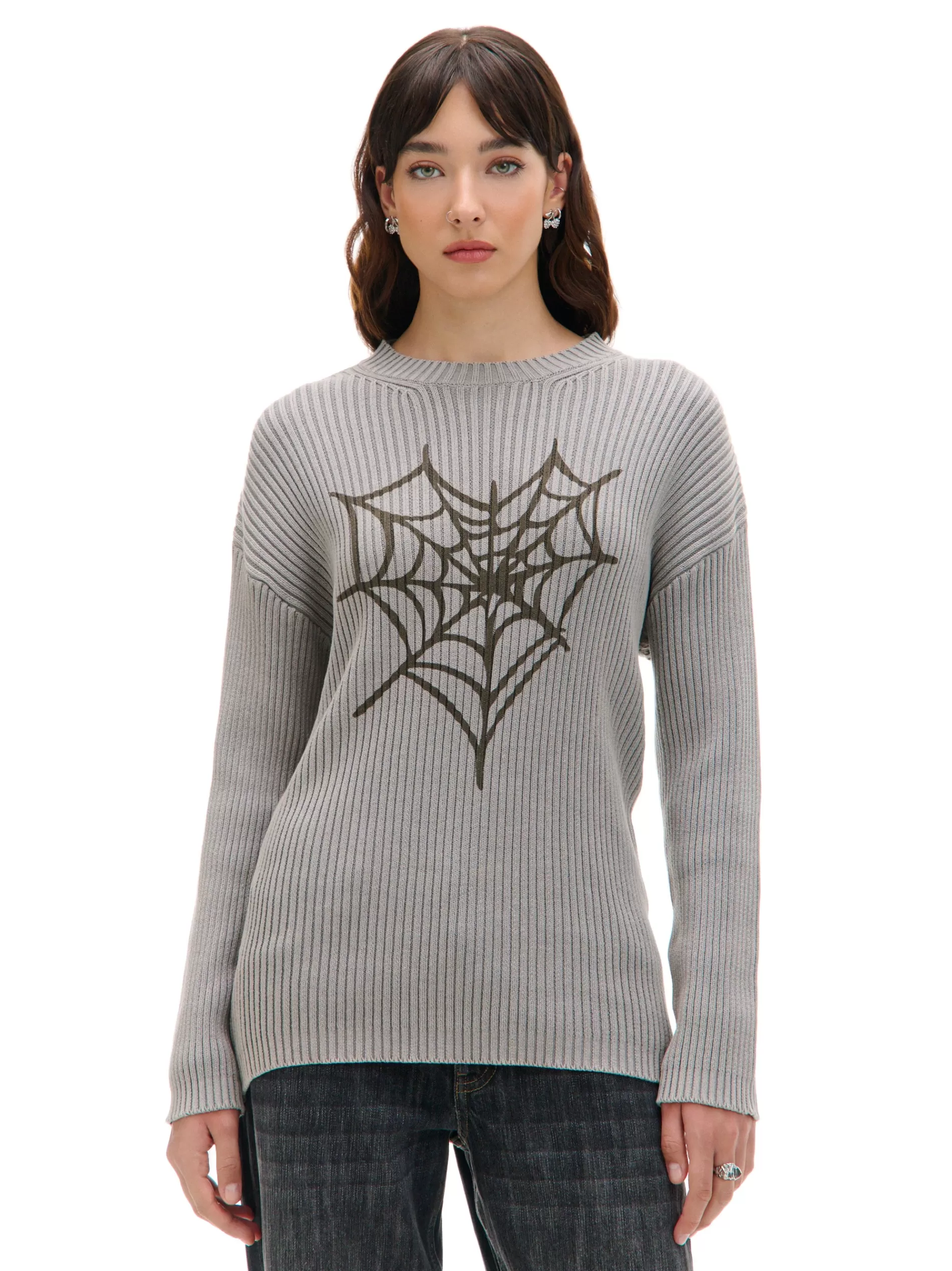 Cropp Swetry | Sweter oversize z nadrukiem serca szary