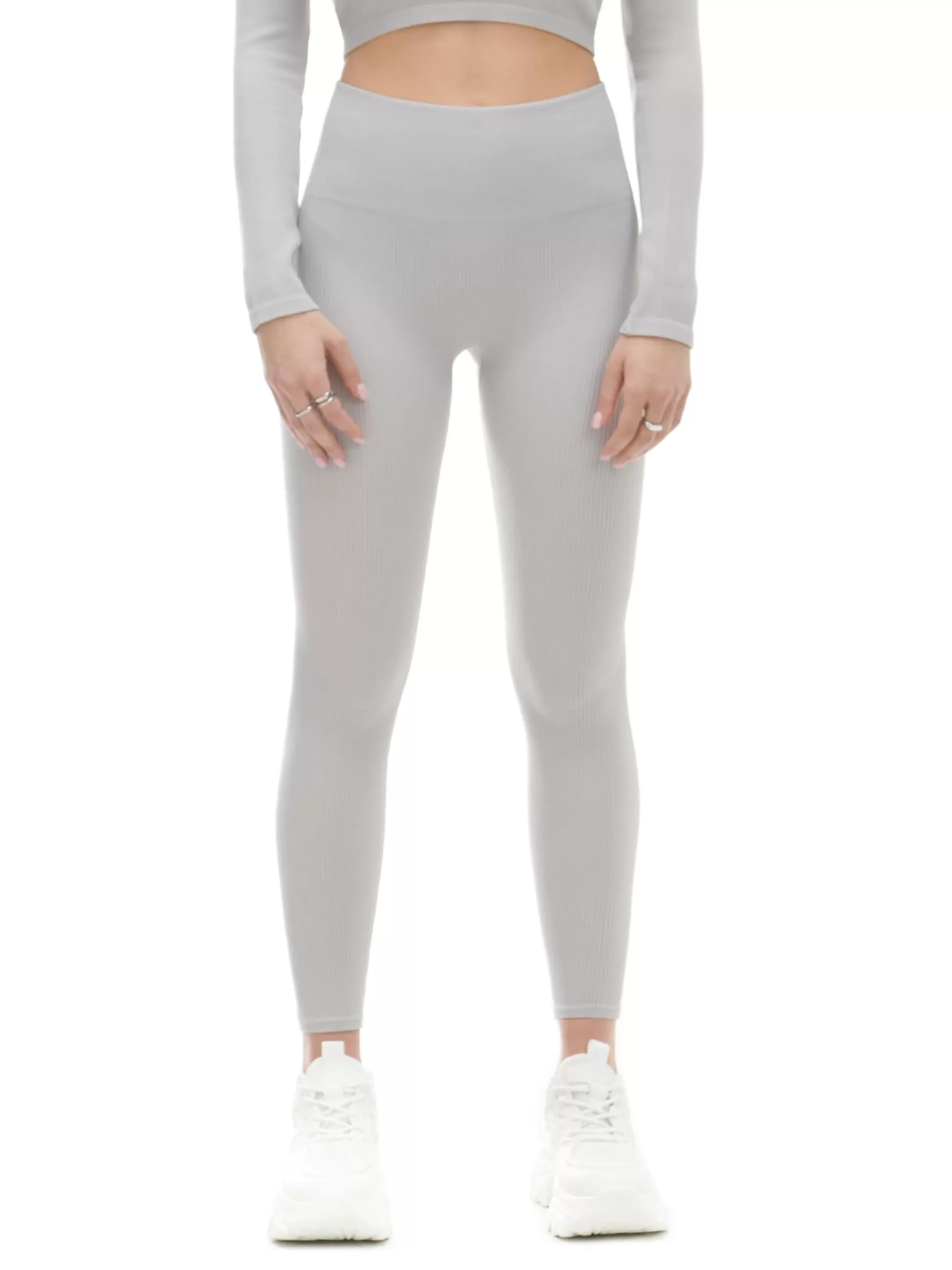 Cropp Spodnie | Szare prążkowane legginsy jasnyszary